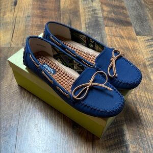 Women's Blue Moccasins with Brown Laces